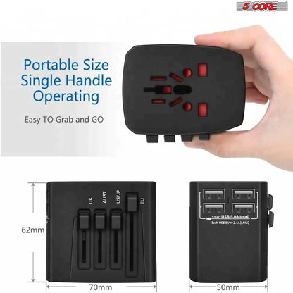 5Core Universal Travel Adapter International Power Adapters 3 Pack Multicharger Plug w 4 USB Ports