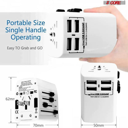 5Core Universal Travel Adapter International Power Adapters 3 Pack Multicharger Plug w 4 USB Ports