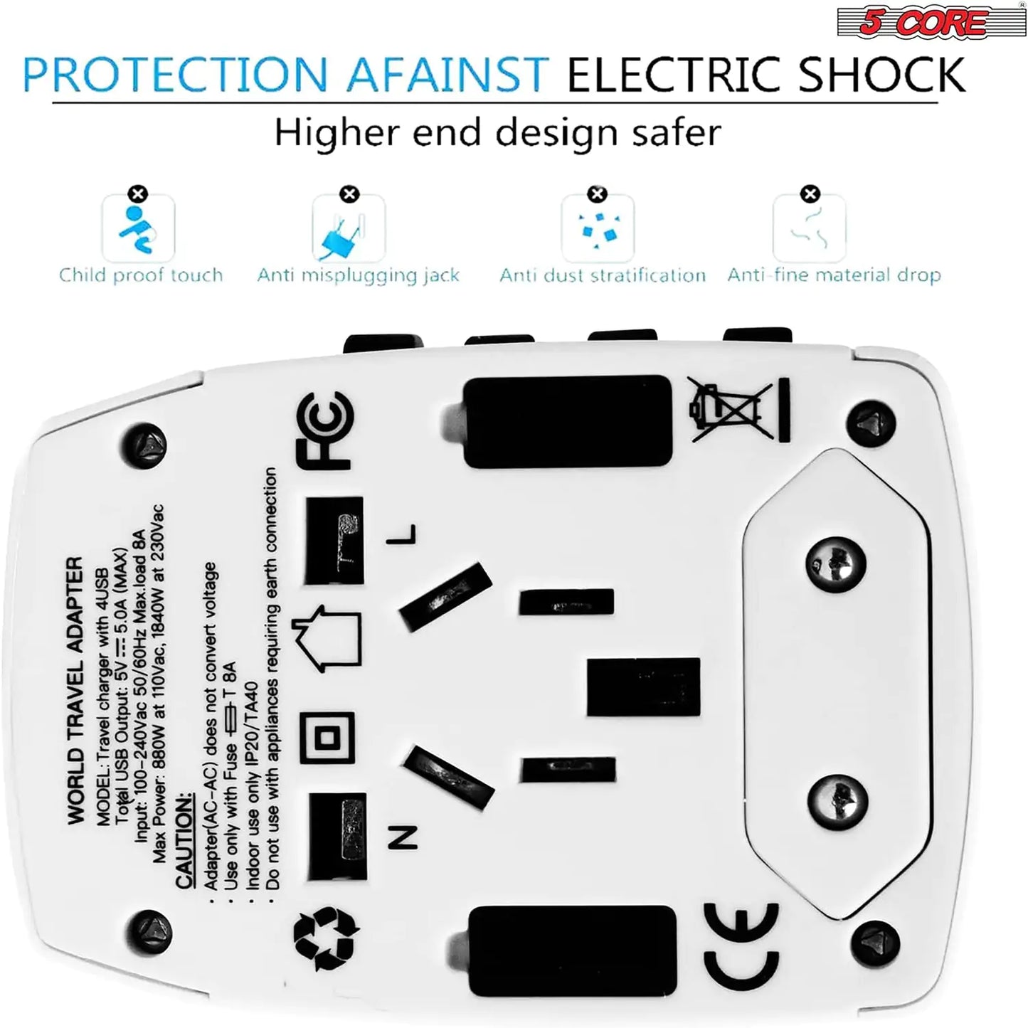 5Core Universal Travel Adapter International Power Adapters 3 Pack Multicharger Plug w 4 USB Ports